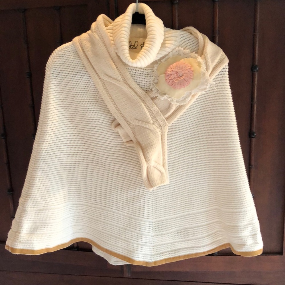 Anthropologie turtleneck sweater poncho with flower detail